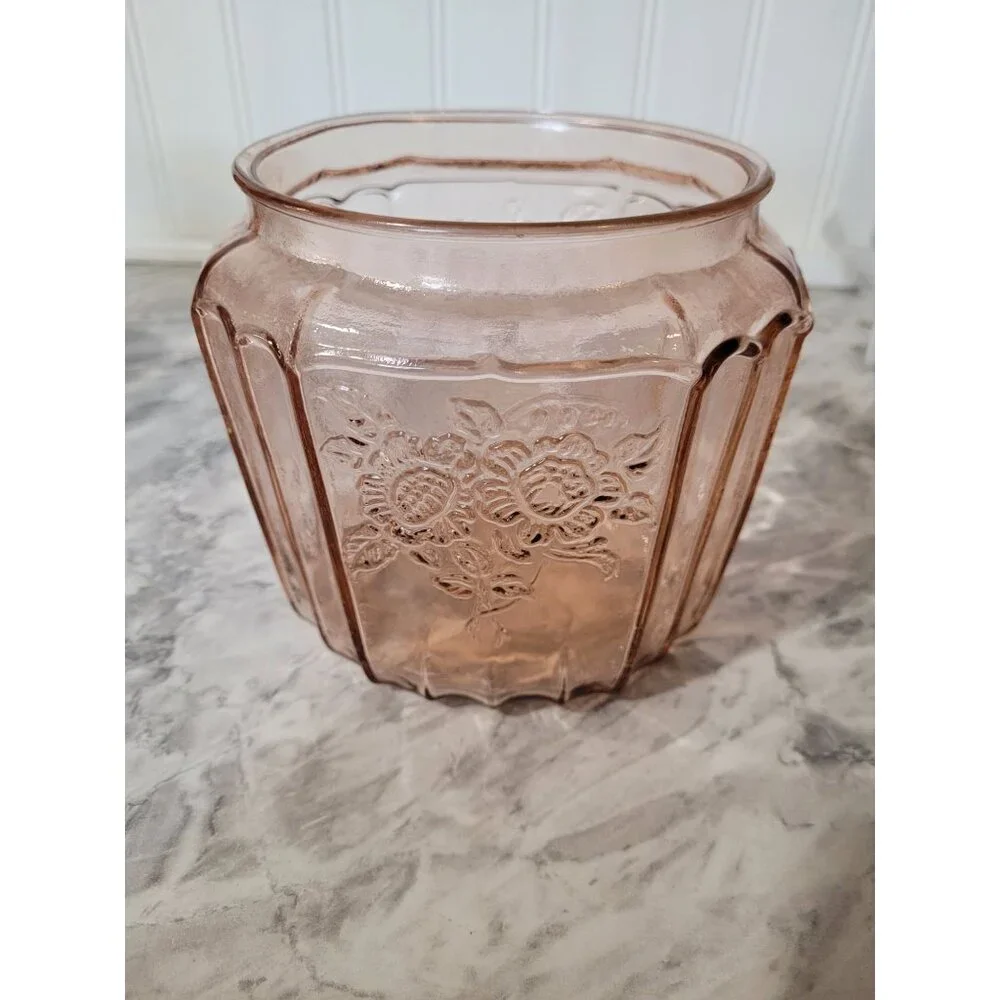 Vintage Anchor Hocking Pink Mayfair Open Rose DEPRESSION Glass Cookie Jar No Lid